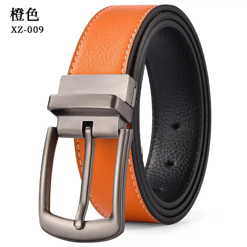 Men's Black Leather Belt with Silver Pin Buckle — feature 8