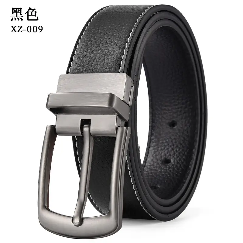 Men's Black Leather Belt with Silver Pin Buckle — feature 9