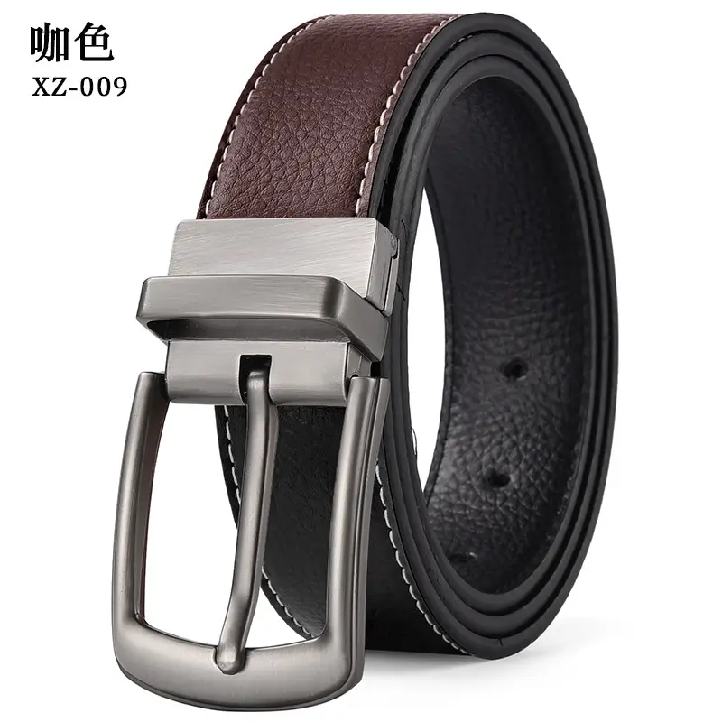 Men's Black Leather Belt with Silver Pin Buckle - Image 2
