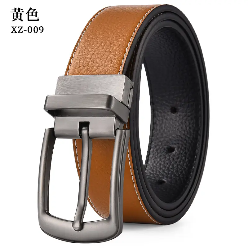 Men's Black Leather Belt with Silver Pin Buckle - Image 3