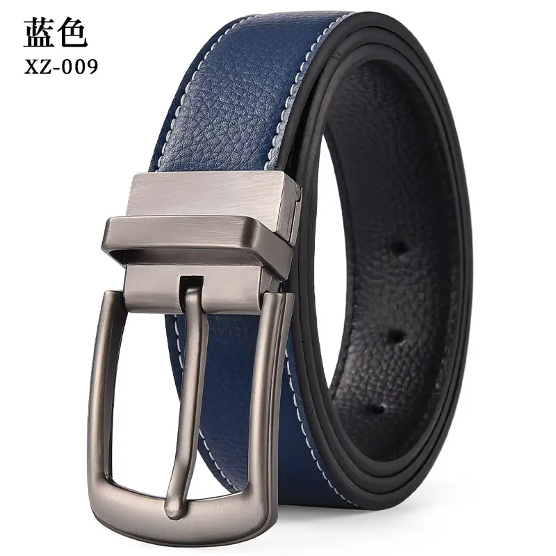 Men's Black Leather Belt with Silver Pin Buckle - Image 4