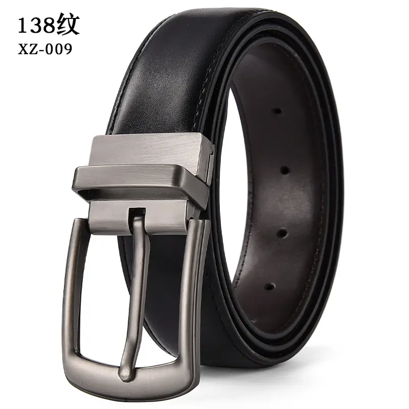 Men's Black Leather Belt with Silver Pin Buckle - Image 7
