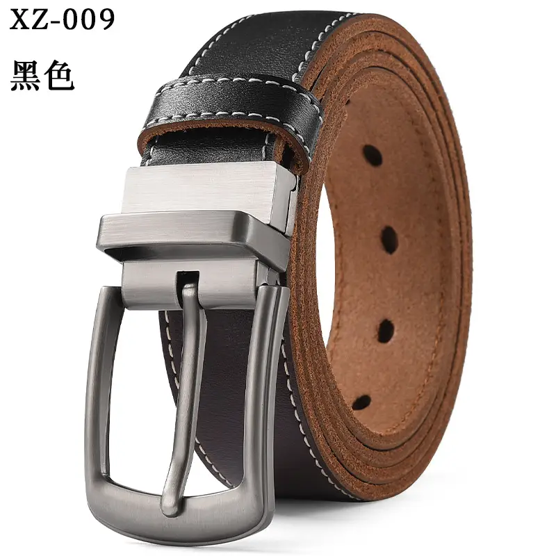 Men's Black Leather Belt with Silver Pin Buckle - Image 8