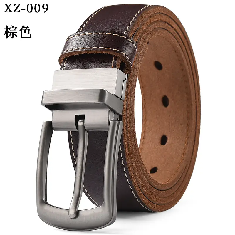 Men's Black Leather Belt with Silver Pin Buckle - Image 9