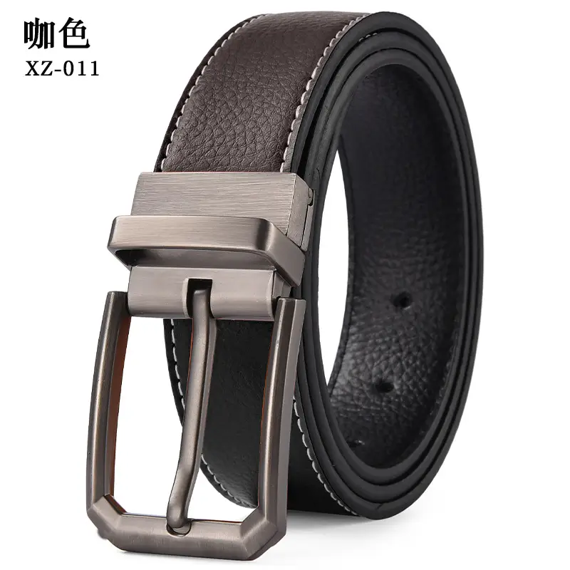 Men's Brown Leather Belt with Silver Pin Buckle — feature 11