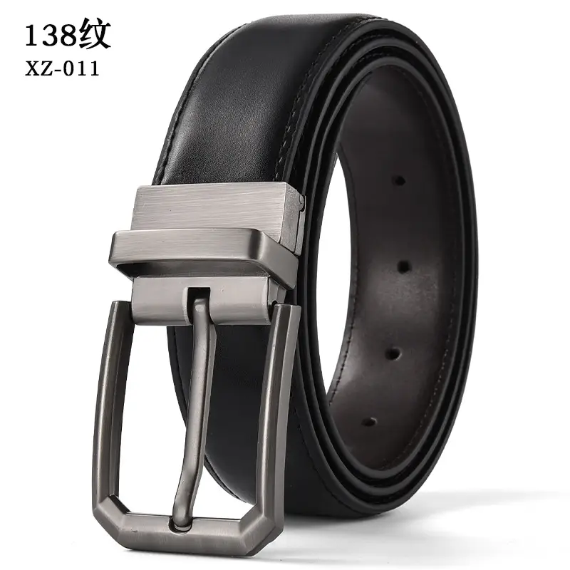 Men's Brown Leather Belt with Silver Pin Buckle — feature 13