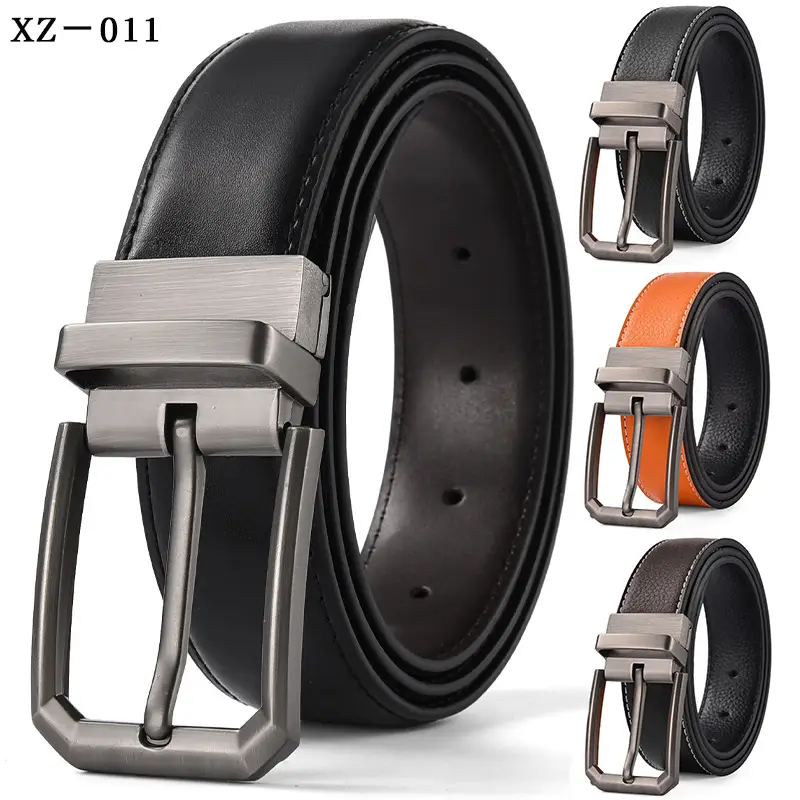 Men's Brown Leather Belt with Silver Pin Buckle — feature 14