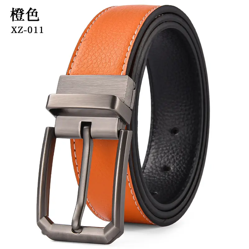 Men's Brown Leather Belt with Silver Pin Buckle — feature 8
