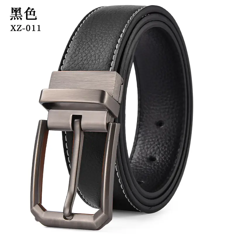 Men's Brown Leather Belt with Silver Pin Buckle — feature 9