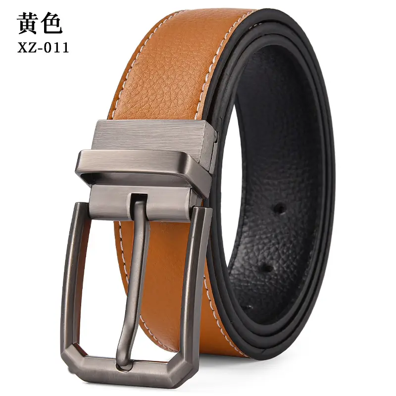 Men's Brown Leather Belt with Silver Pin Buckle - Image 3