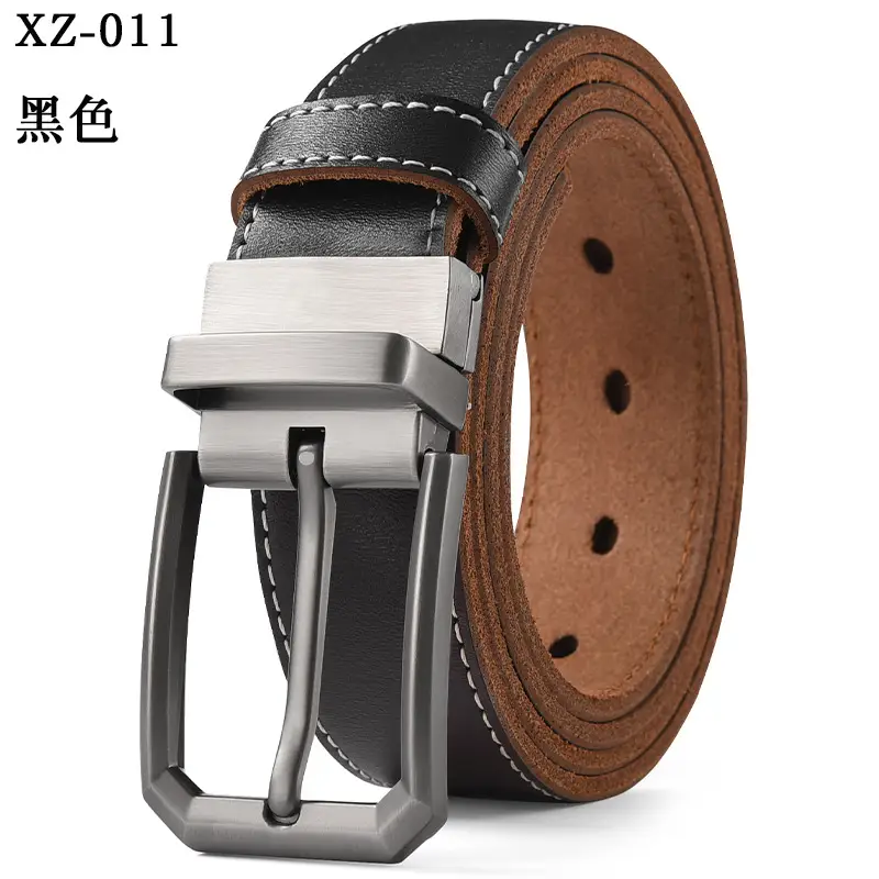 Men's Brown Leather Belt with Silver Pin Buckle - Image 8
