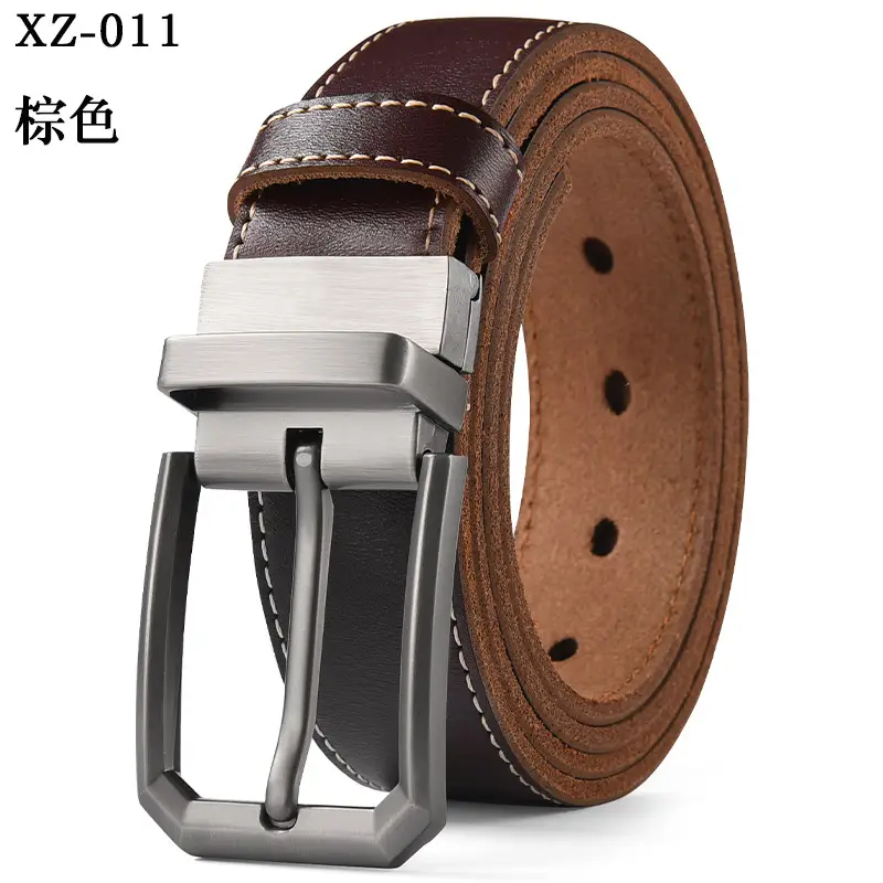 Men's Brown Leather Belt with Silver Pin Buckle - Image 9