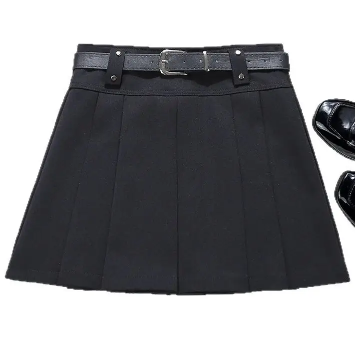 Black Pleated Skirt with Belt for Women Spring Summer - Image 8