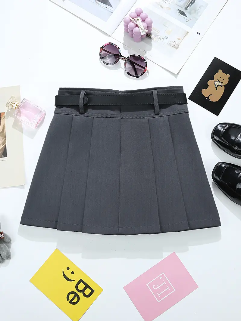 Black Pleated Skirt with Belt for Women Spring Summer — feature 10