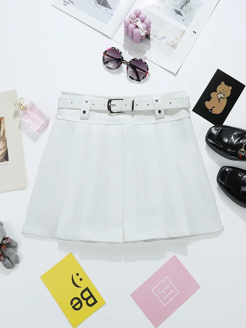 Black Pleated Skirt with Belt for Women Spring Summer — feature 4