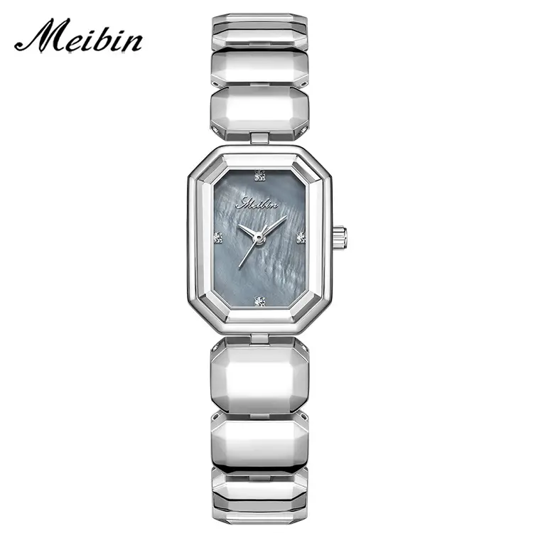 Meibin Elegant Square Watch for Women Silver Band - Image 3