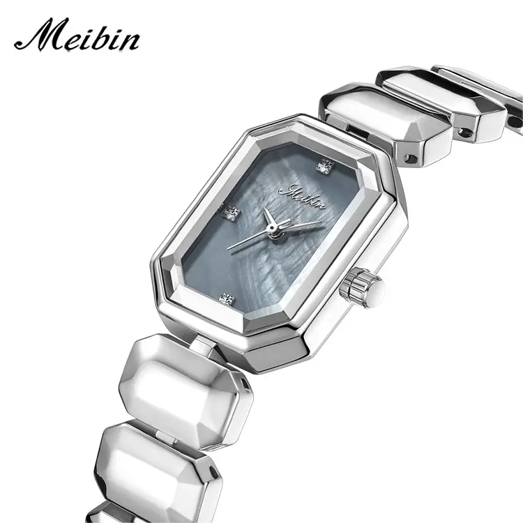 Meibin Elegant Square Watch for Women Silver Band - Image 5