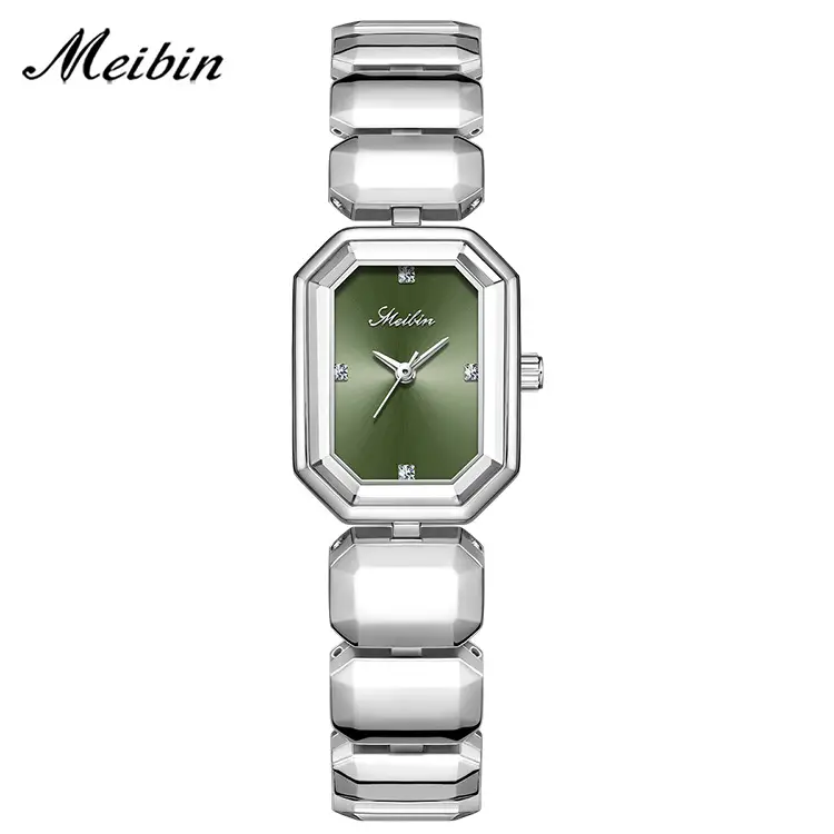Meibin Elegant Square Watch for Women Silver Band - Image 2