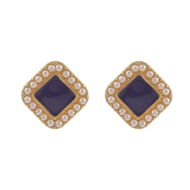 S925 Silver Pearl Geometric Square Earrings Women - Image 5