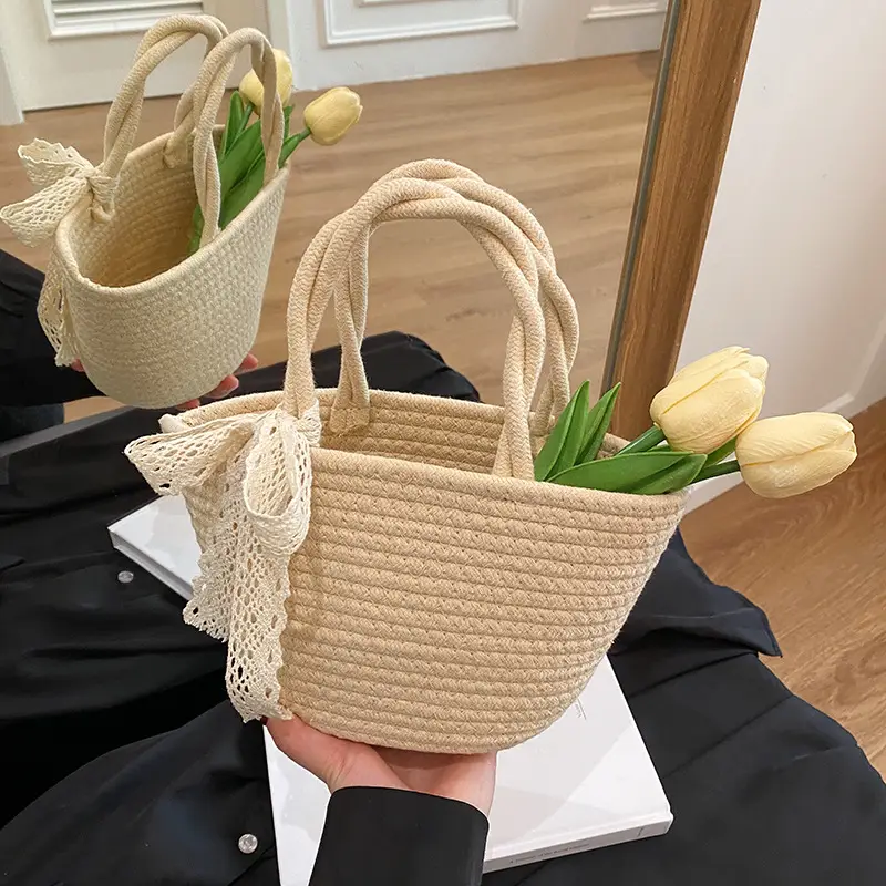 Women Straw Woven Vegetable Basket Handmade Bag - Image 6