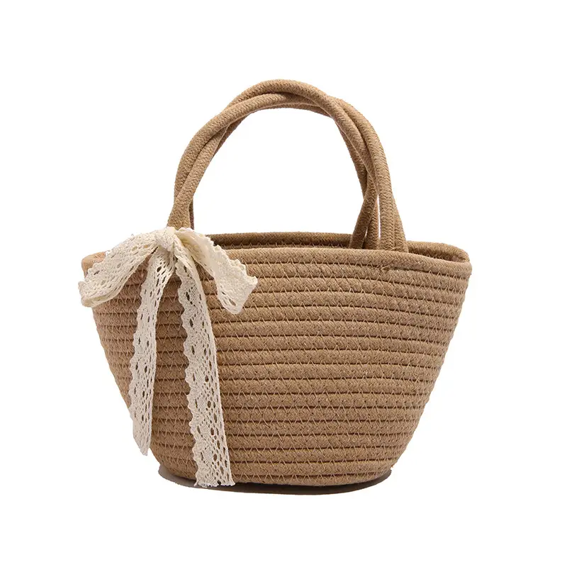 Women Straw Woven Vegetable Basket Handmade Bag - Image 7