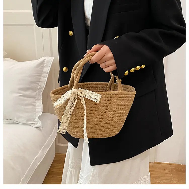 Women Straw Woven Vegetable Basket Handmade Bag — feature 14