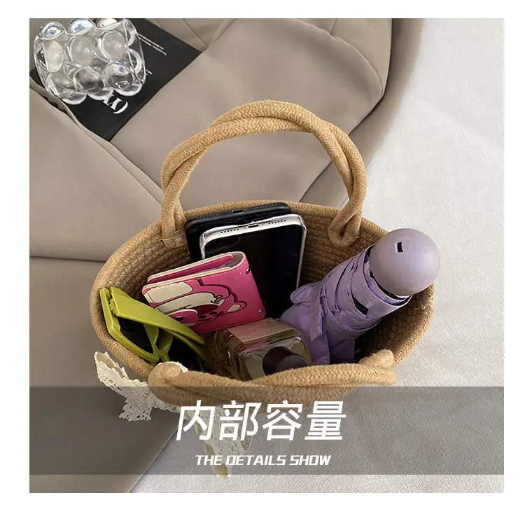 Women Straw Woven Vegetable Basket Handmade Bag — feature 3