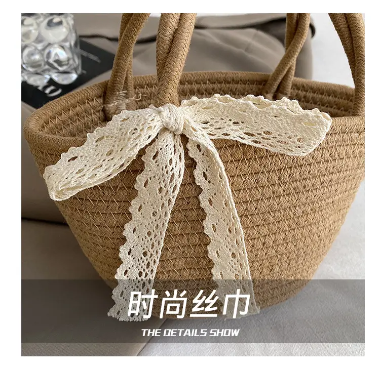 Women Straw Woven Vegetable Basket Handmade Bag — feature 6