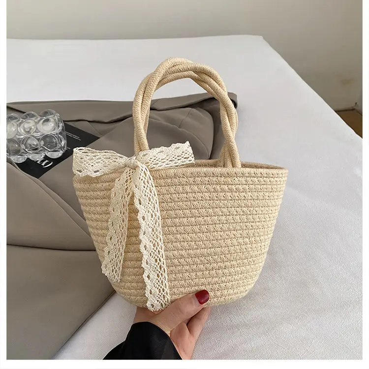 Women Straw Woven Vegetable Basket Handmade Bag - Image 2