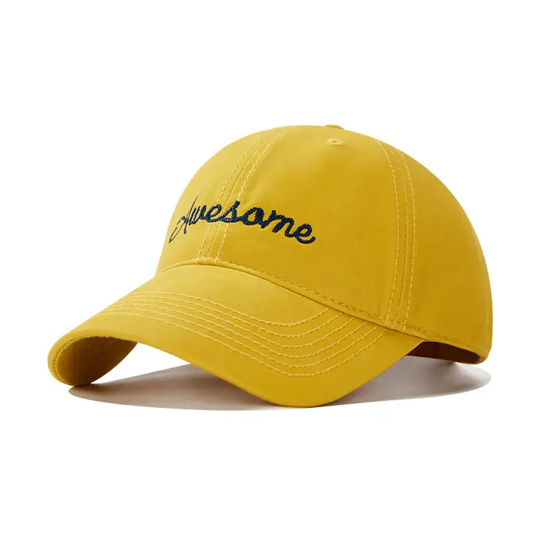 Men's Yellow Embroidered Baseball Cap with Wide Brim - Image 6