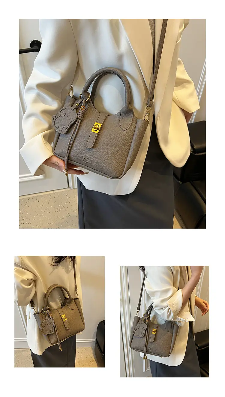 Women's Litchi Pattern Vegetable Basket Handbag Beige — feature 13