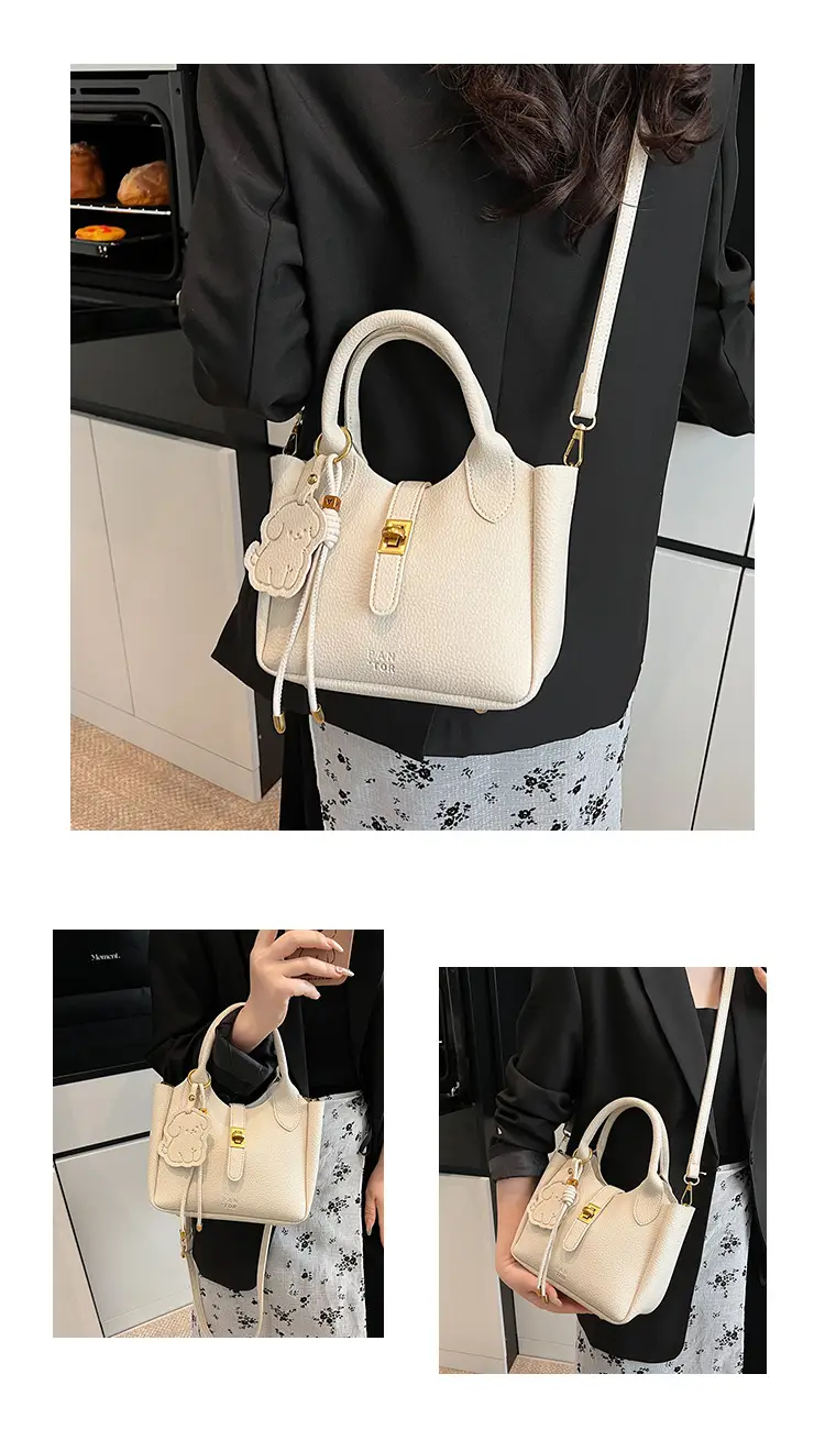 Women's Litchi Pattern Vegetable Basket Handbag Beige — feature 14