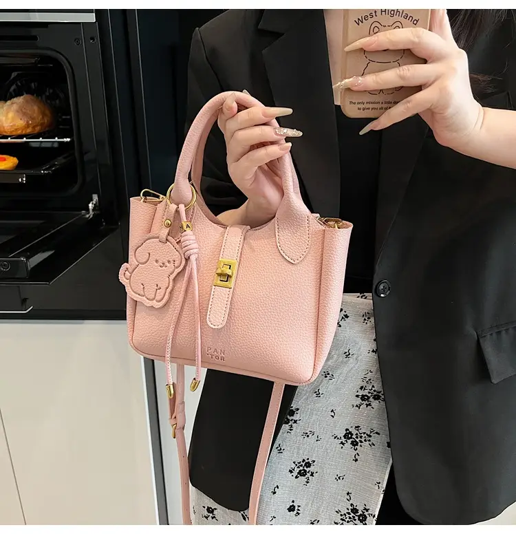 Women's Litchi Pattern Vegetable Basket Handbag Beige — feature 16