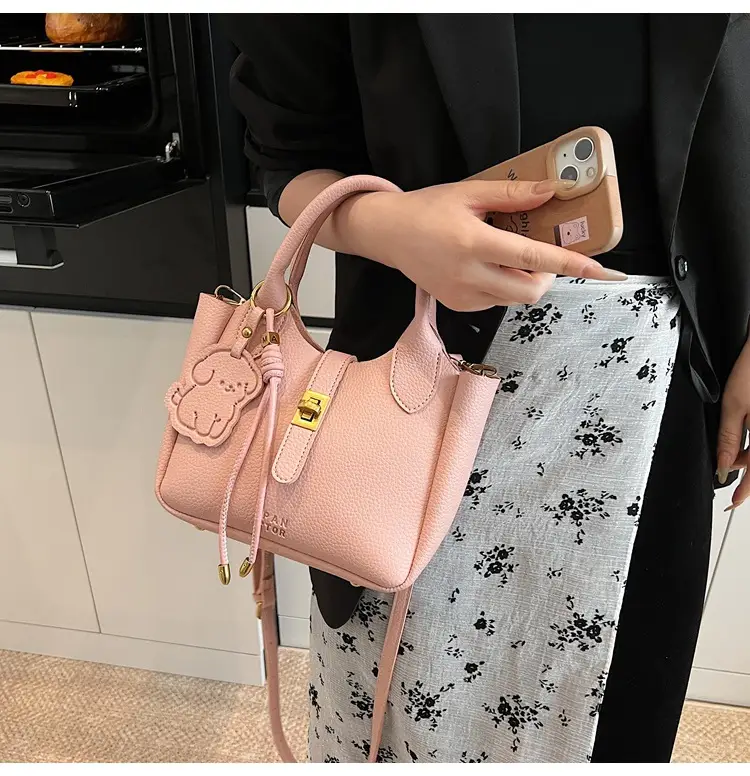 Women's Litchi Pattern Vegetable Basket Handbag Beige — feature 17