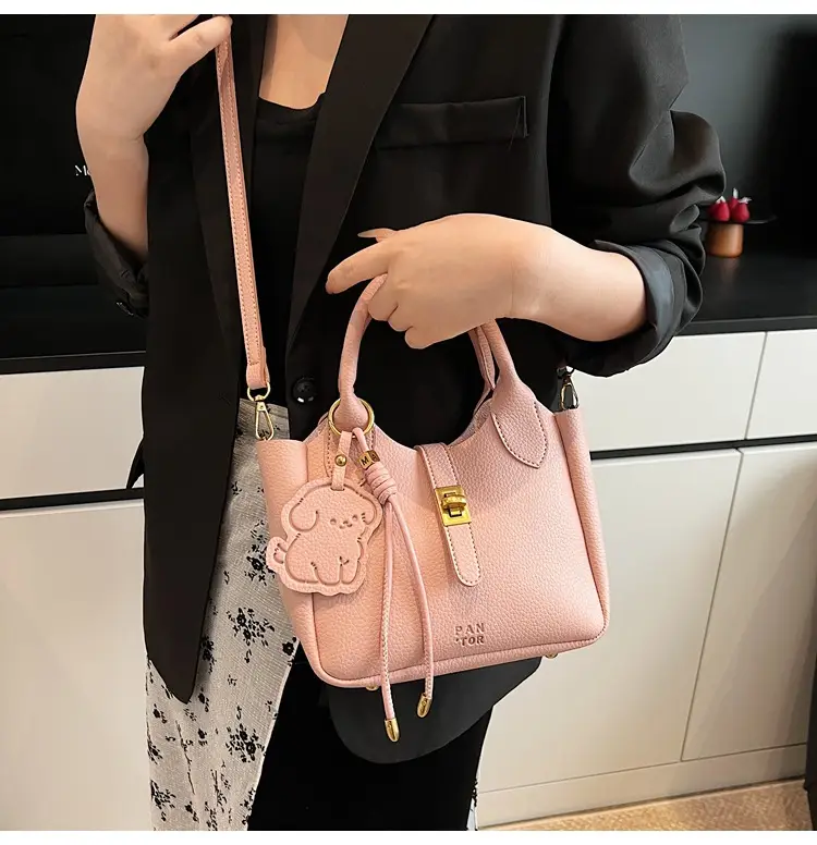 Women's Litchi Pattern Vegetable Basket Handbag Beige — feature 19