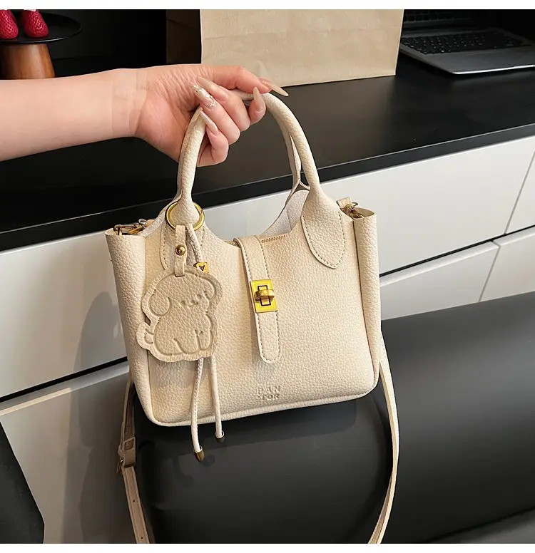 Women's Litchi Pattern Vegetable Basket Handbag Beige — feature 24