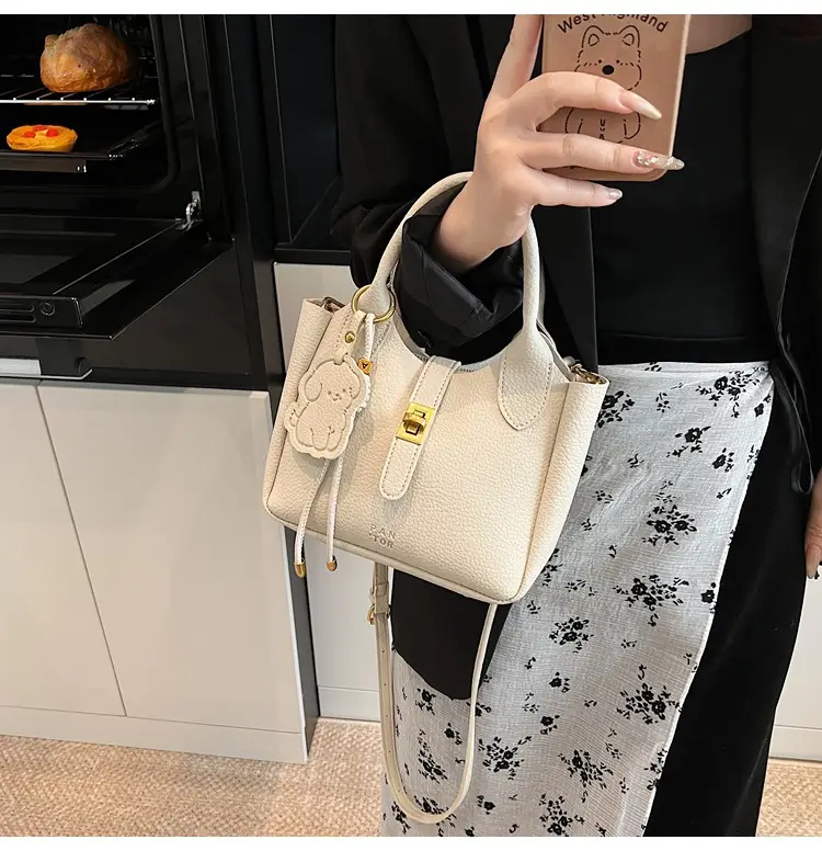 Women's Litchi Pattern Vegetable Basket Handbag Beige — feature 25
