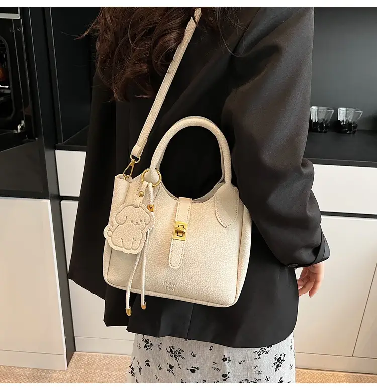 Women's Litchi Pattern Vegetable Basket Handbag Beige — feature 26