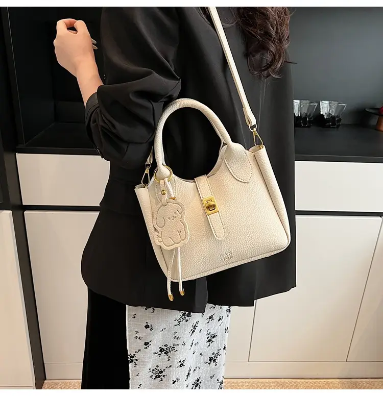 Women's Litchi Pattern Vegetable Basket Handbag Beige — feature 27