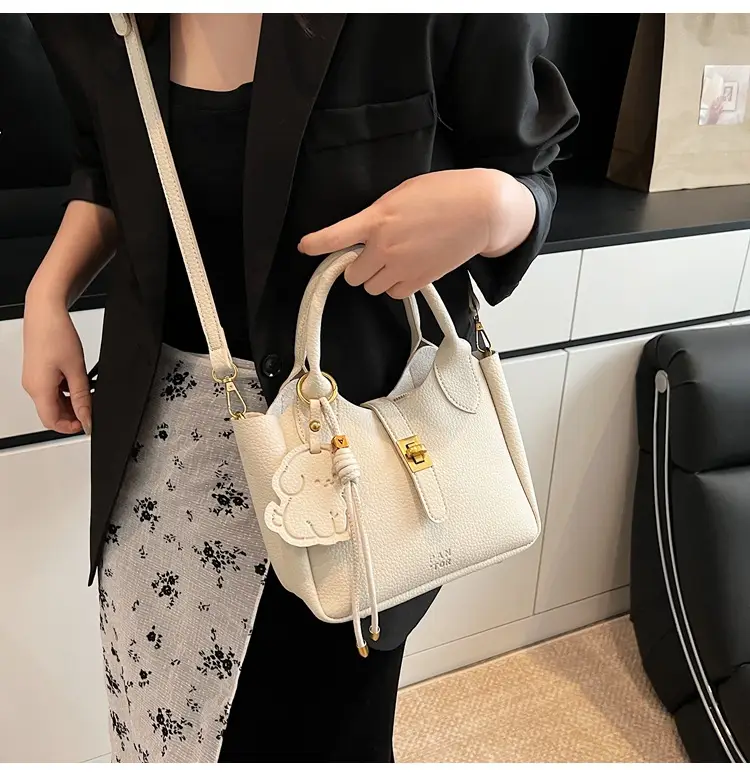 Women's Litchi Pattern Vegetable Basket Handbag Beige — feature 28