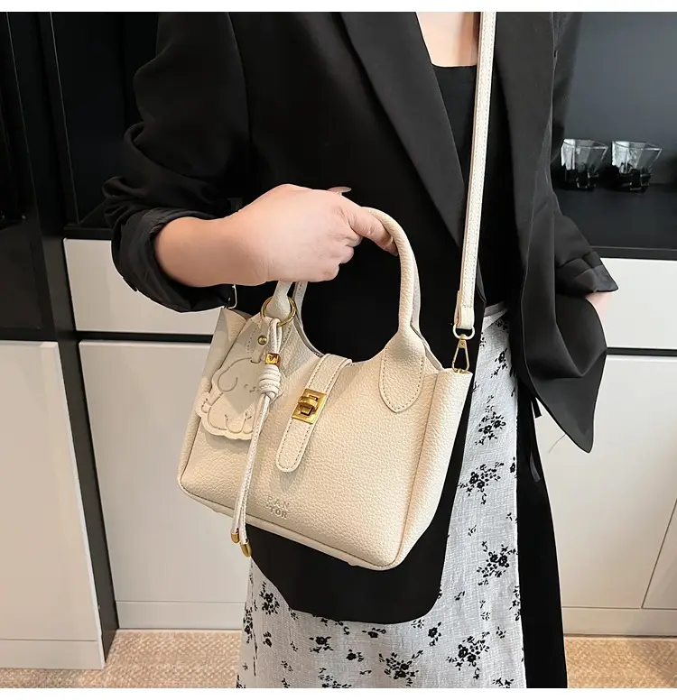 Women's Litchi Pattern Vegetable Basket Handbag Beige — feature 29