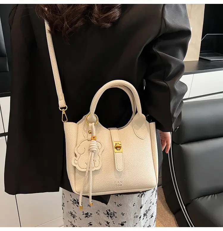 Women's Litchi Pattern Vegetable Basket Handbag Beige — feature 30