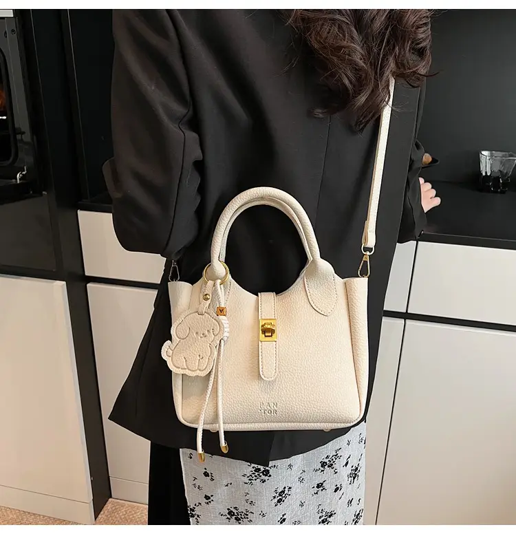 Women's Litchi Pattern Vegetable Basket Handbag Beige — feature 31