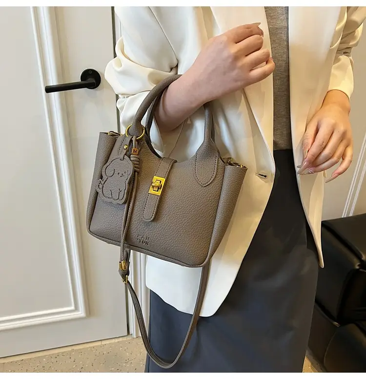 Women's Litchi Pattern Vegetable Basket Handbag Beige — feature 39