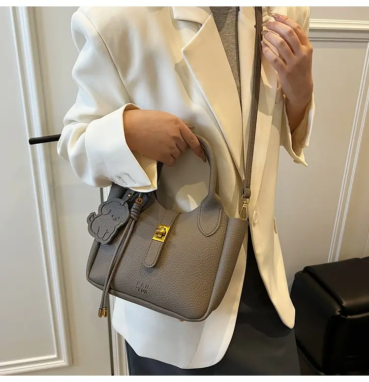 Women's Litchi Pattern Vegetable Basket Handbag Beige — feature 41