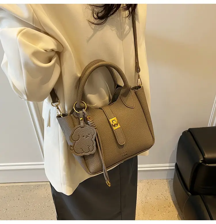 Women's Litchi Pattern Vegetable Basket Handbag Beige — feature 43