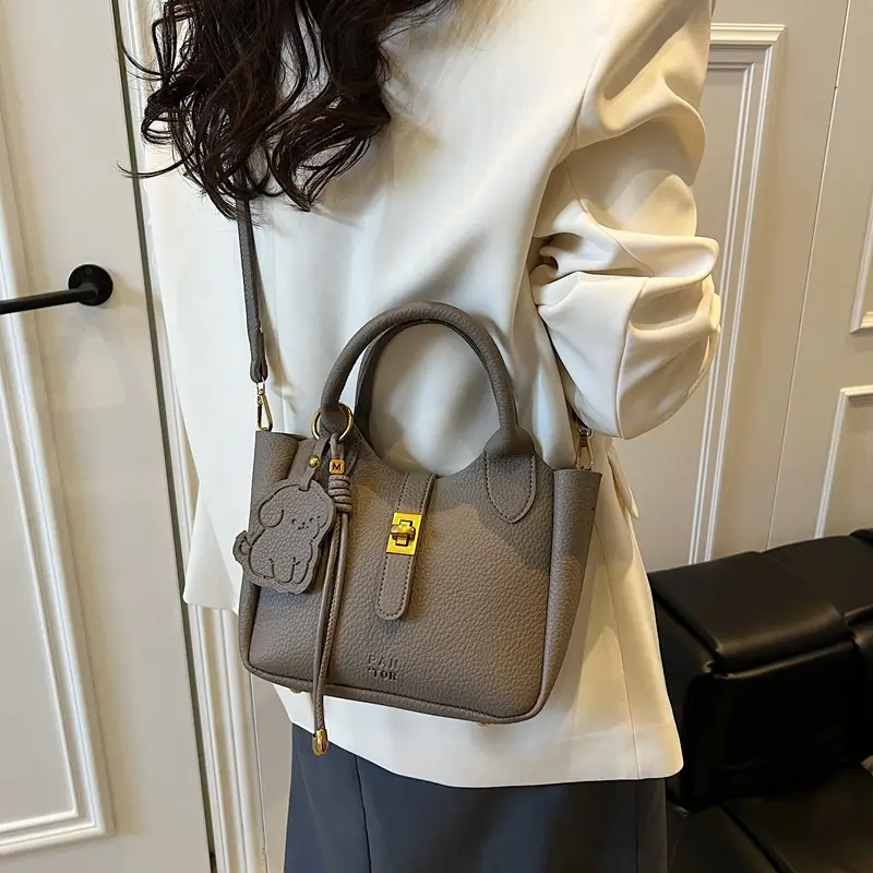 Women's Litchi Pattern Vegetable Basket Handbag Beige