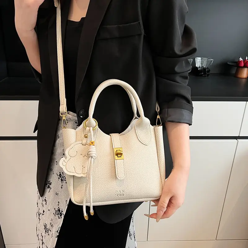 Women's Litchi Pattern Vegetable Basket Handbag Beige