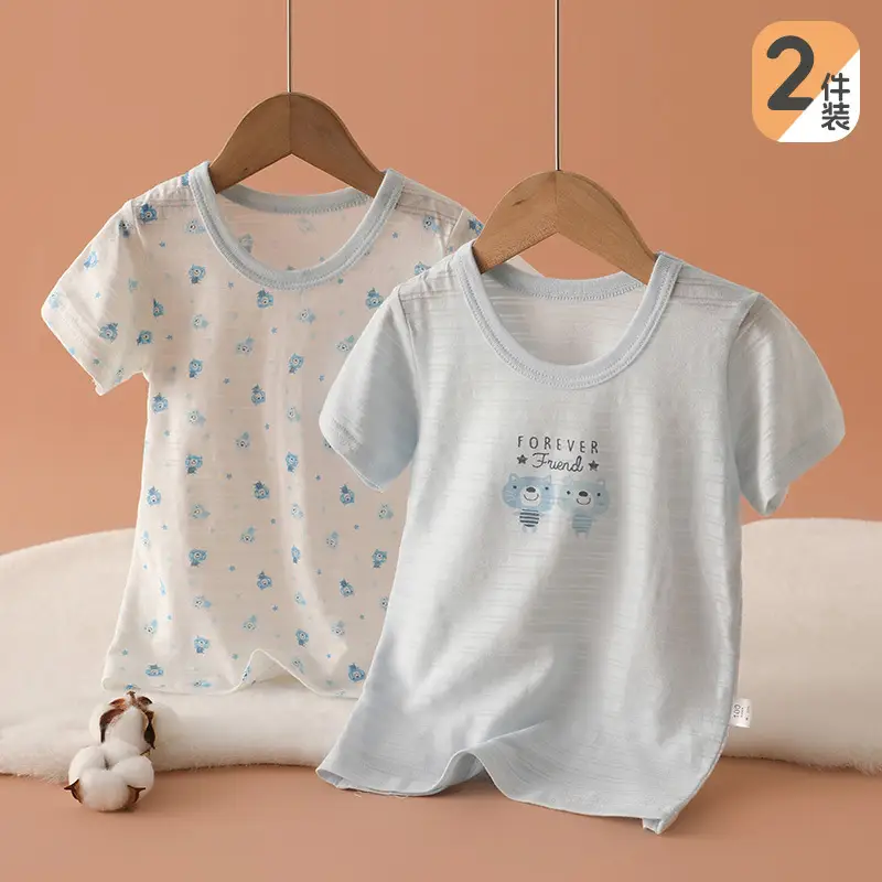 Baby T-Shirt Set Maribel Blue Cotton Summer Pajamas - Image 11