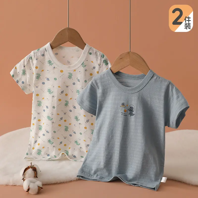 Baby T-Shirt Set Maribel Blue Cotton Summer Pajamas - Image 7